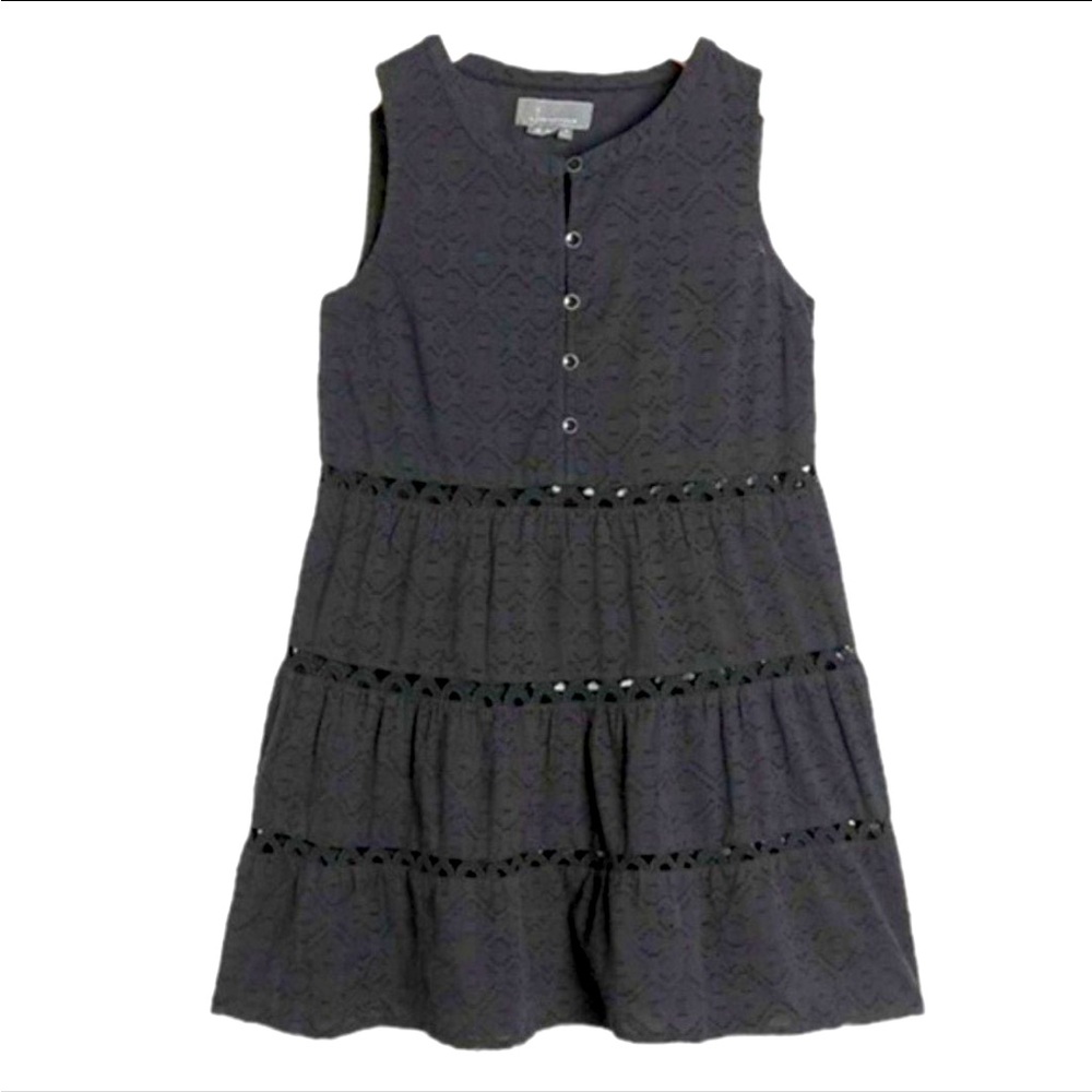 Anthropologie Jacquard Fabric Cutout Lace Sleeveless Black Tunic Dress